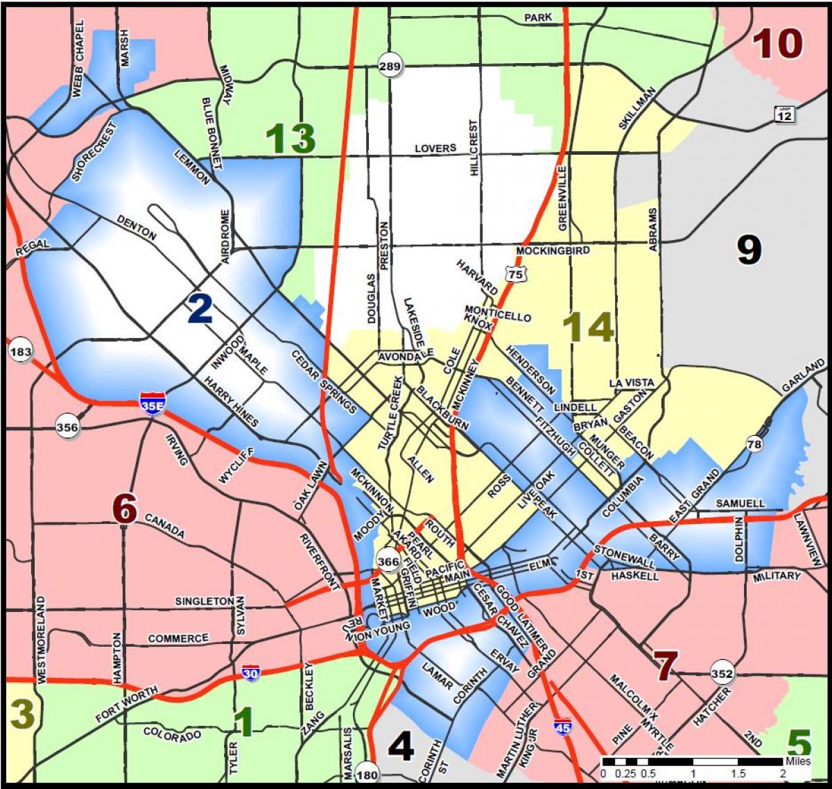 byen Dallas zoneinddeling kort