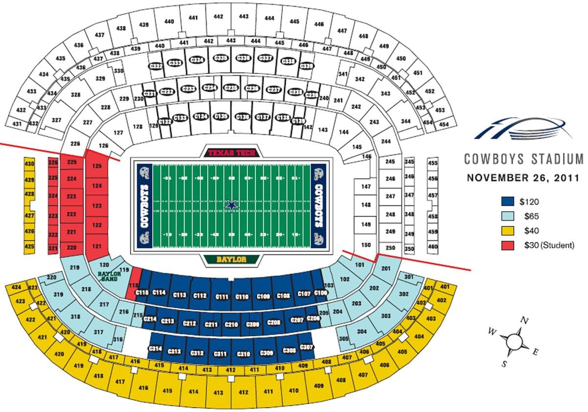 Dallas Cowboys stadium sæde kort