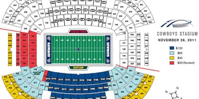 Dallas Cowboys stadium sæde kort